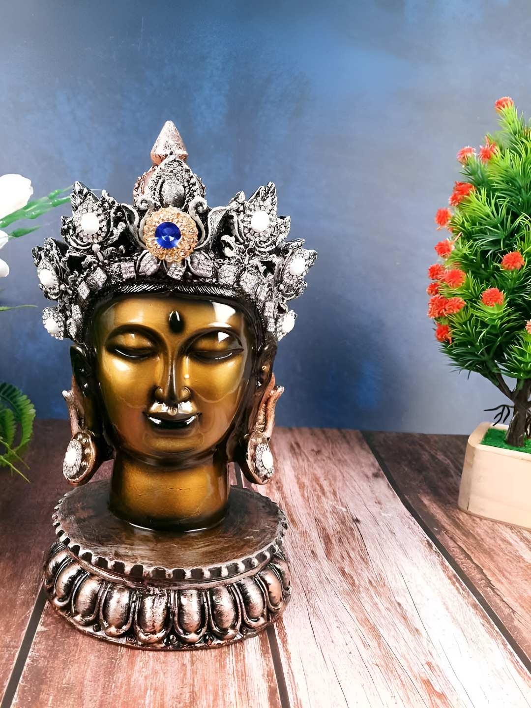 

apka mart Brown & Silver-Toned Buddha Figurine Showpiece