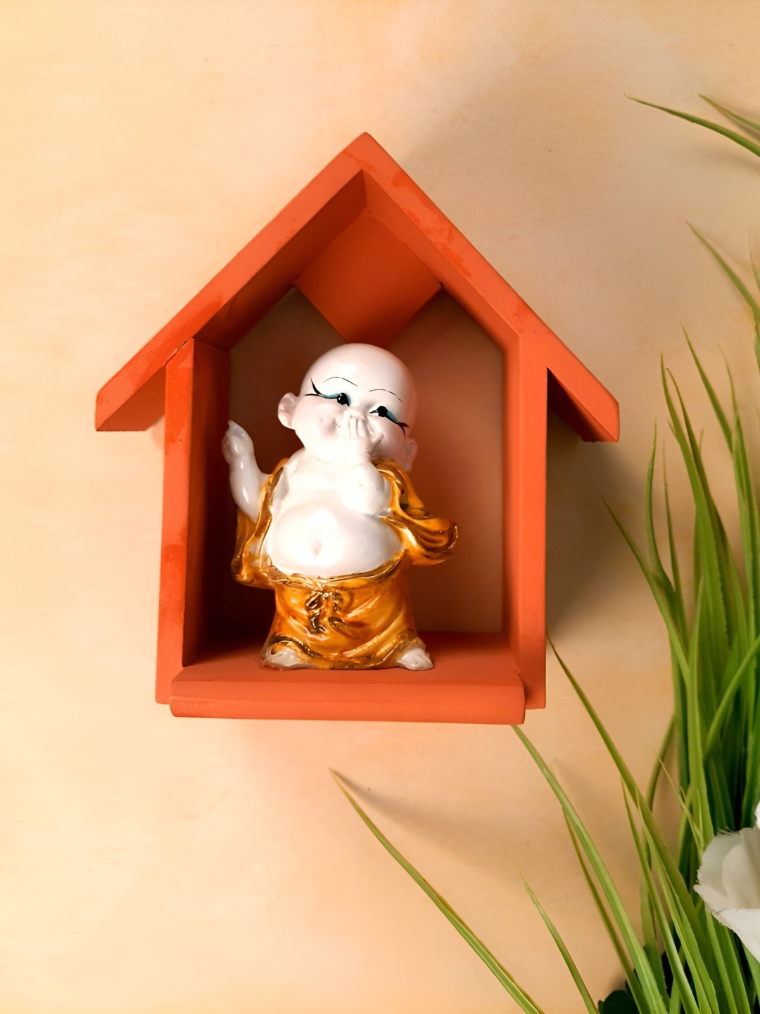 

apka mart White & Orange Buddha Figurine Showpiece