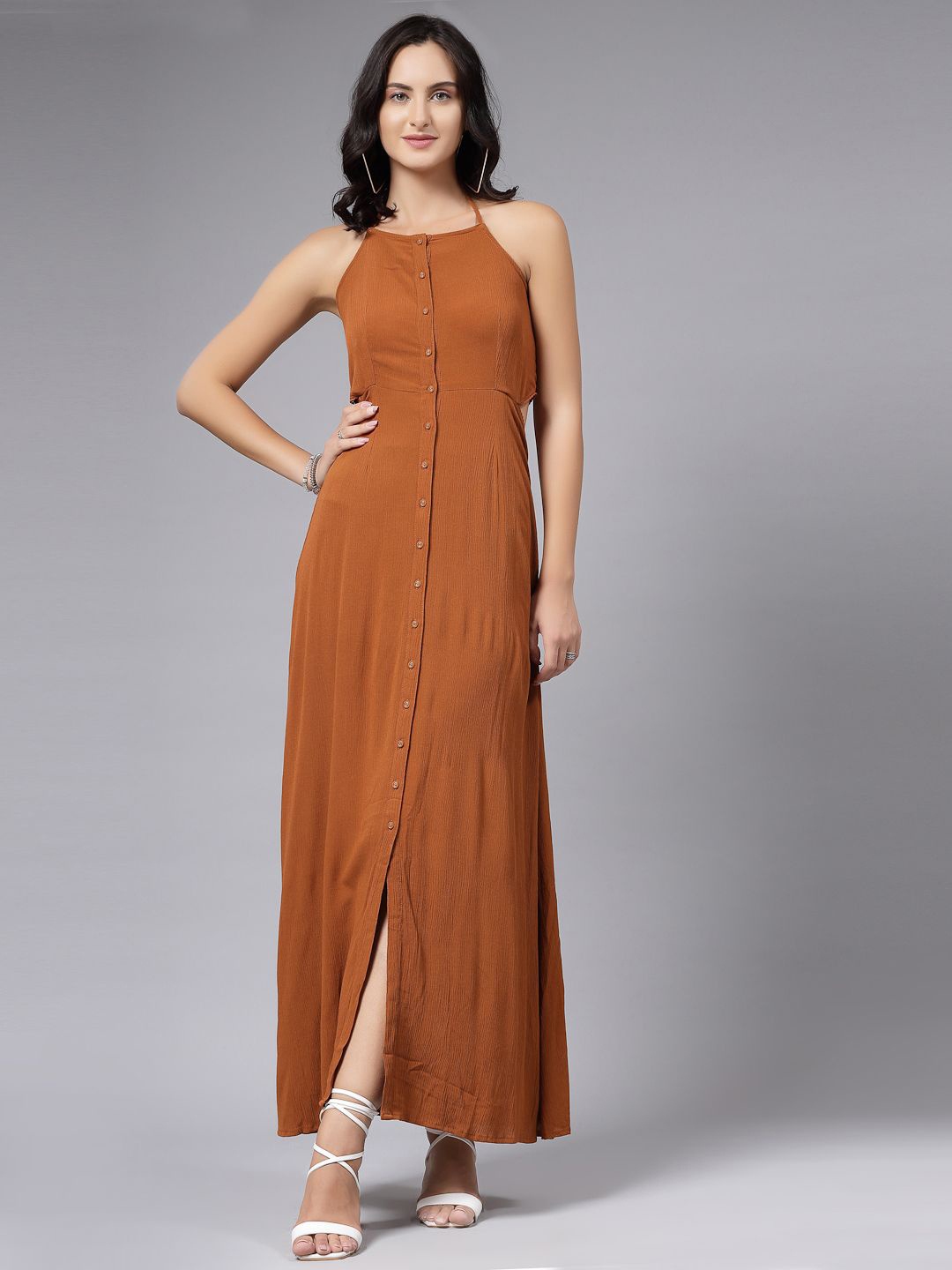 

aayu Women Solid Shoulder Straps Maxi Dress, Rust