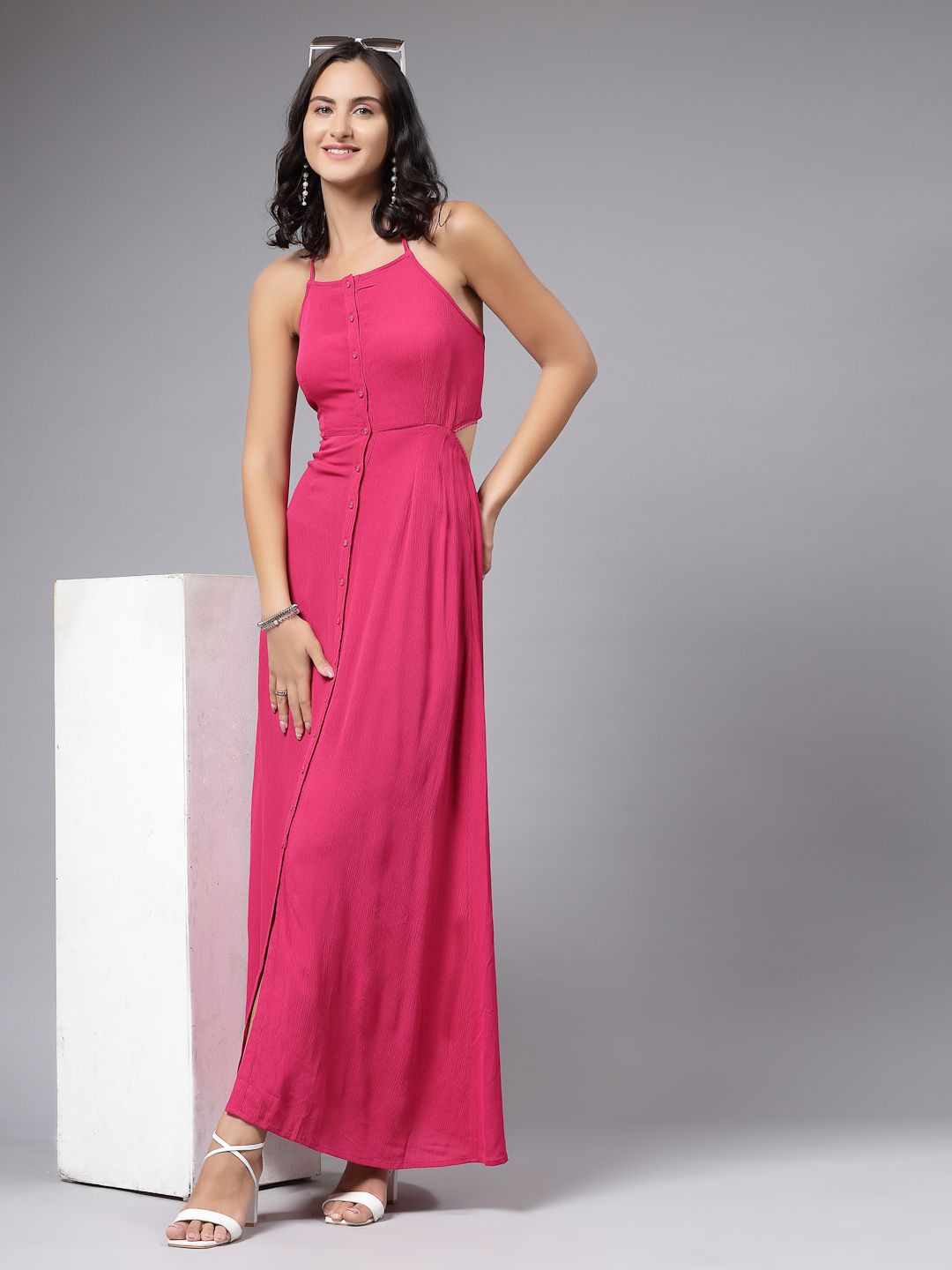 

aayu Solid Cut-out detail Maxi Dress, Fuchsia