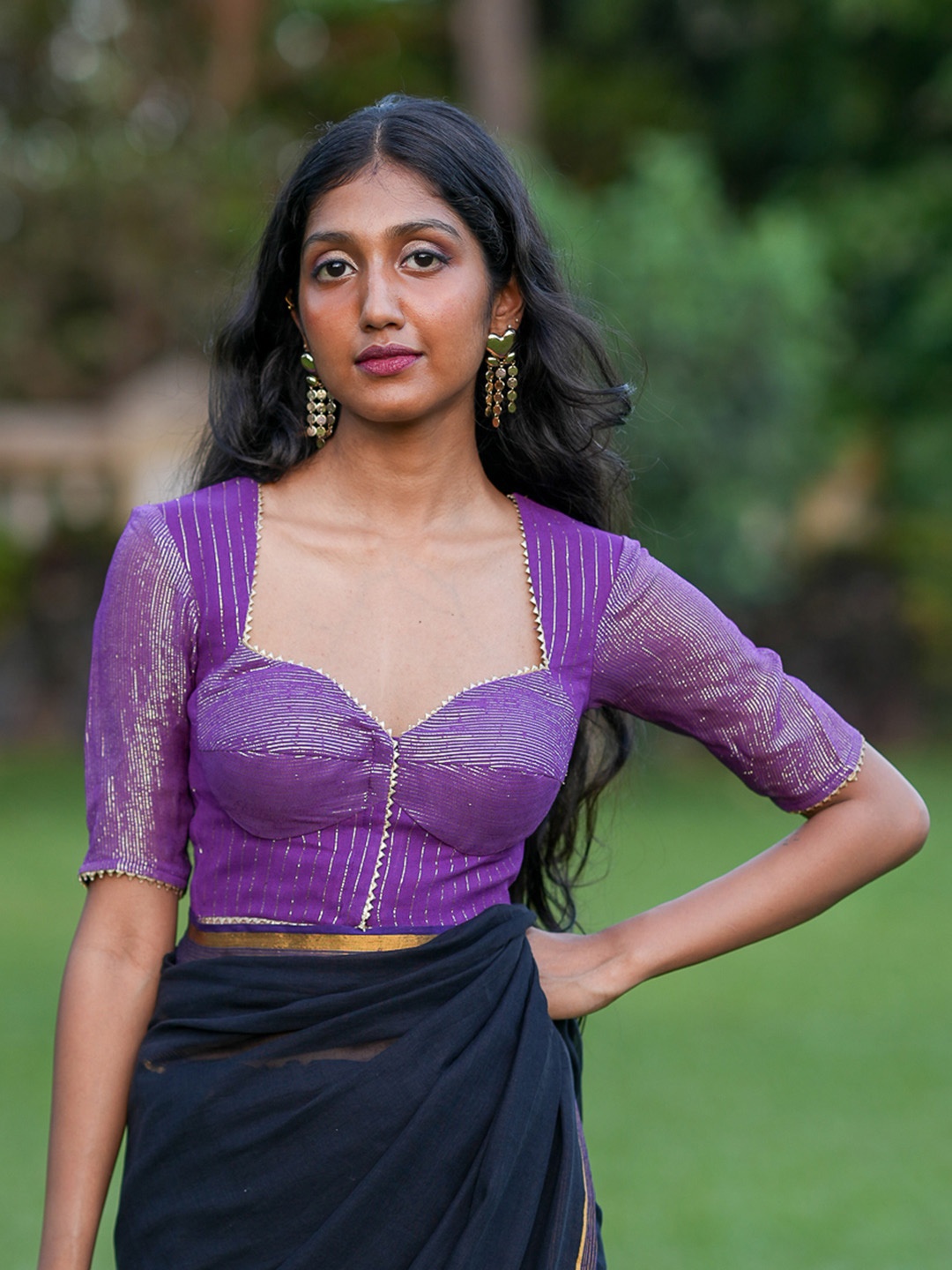

Suta Woven Design Sweetheart Neck Zari Saree Blouse, Purple