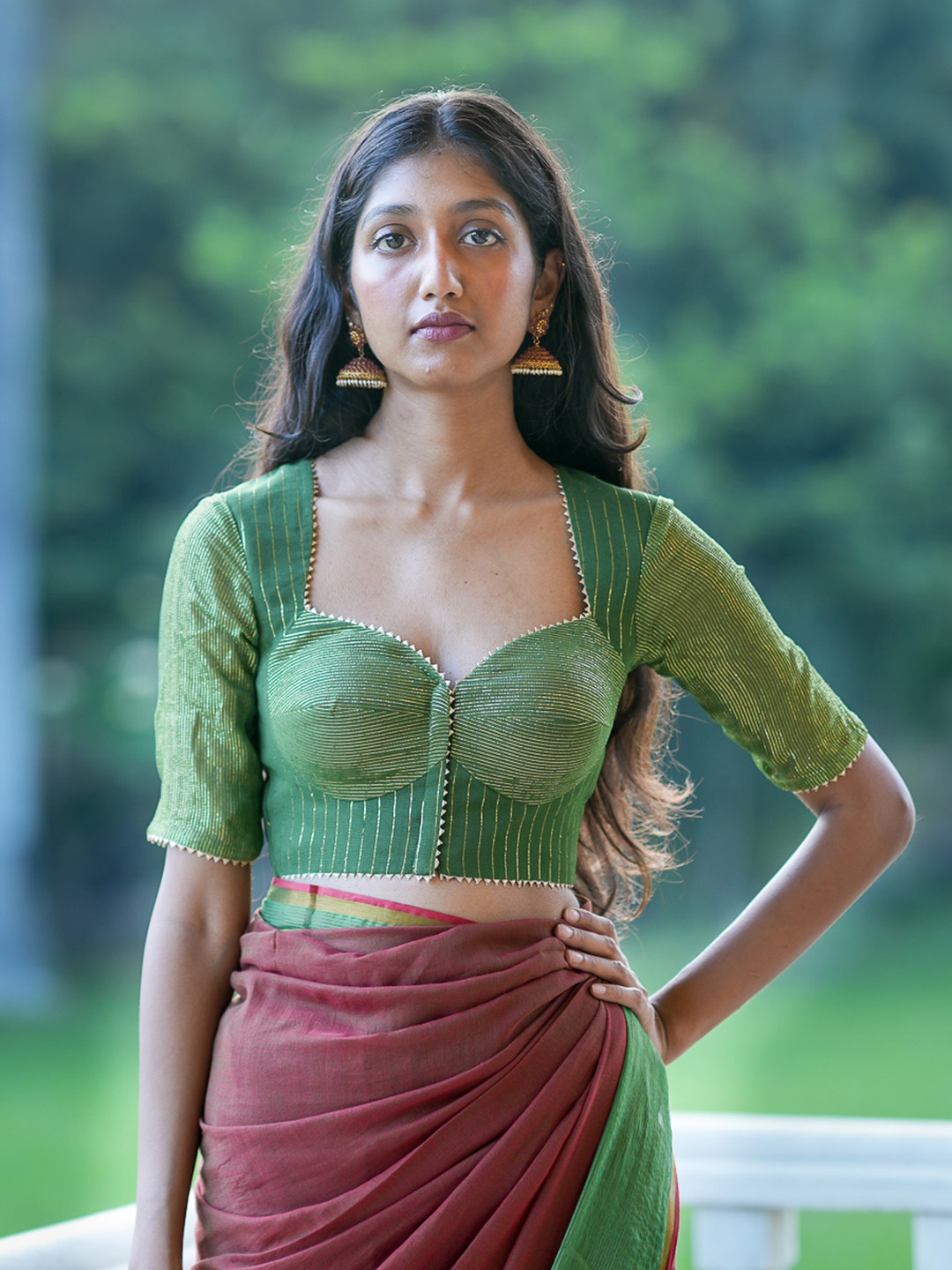 

Suta Woven Design Sweetheart Neck Short Sleeves Saree Blouse, Green