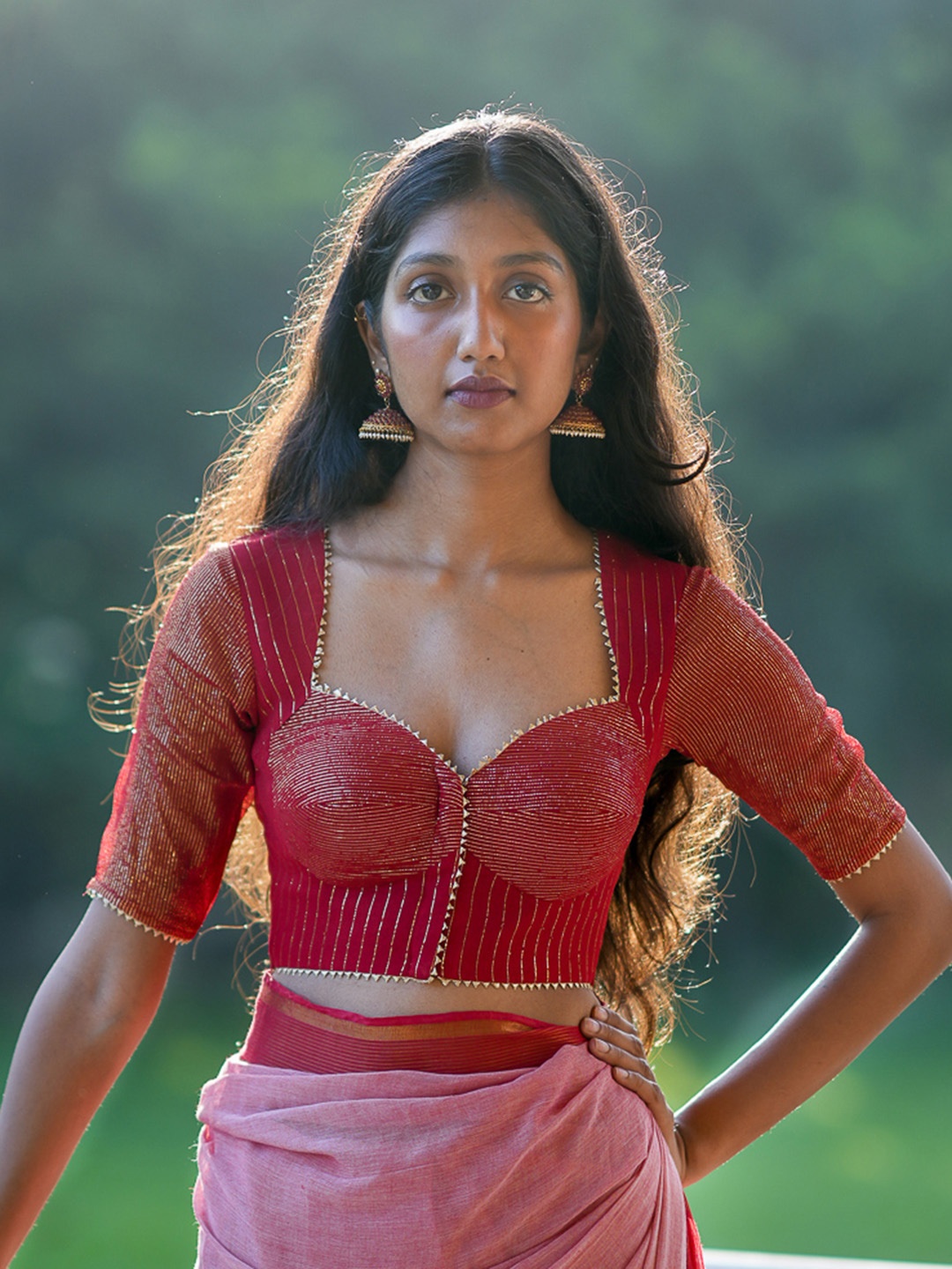 

Suta Woven Design Sweetheart Neck Short Sleeves Saree Blouse, Red