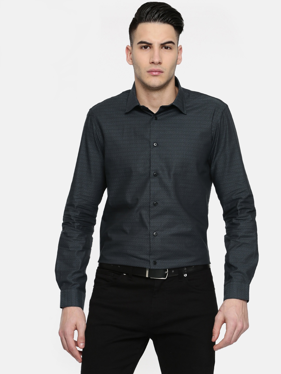 

Arrow New York Men Black Snug Slim Fit Self-Design Semiformal Shirt