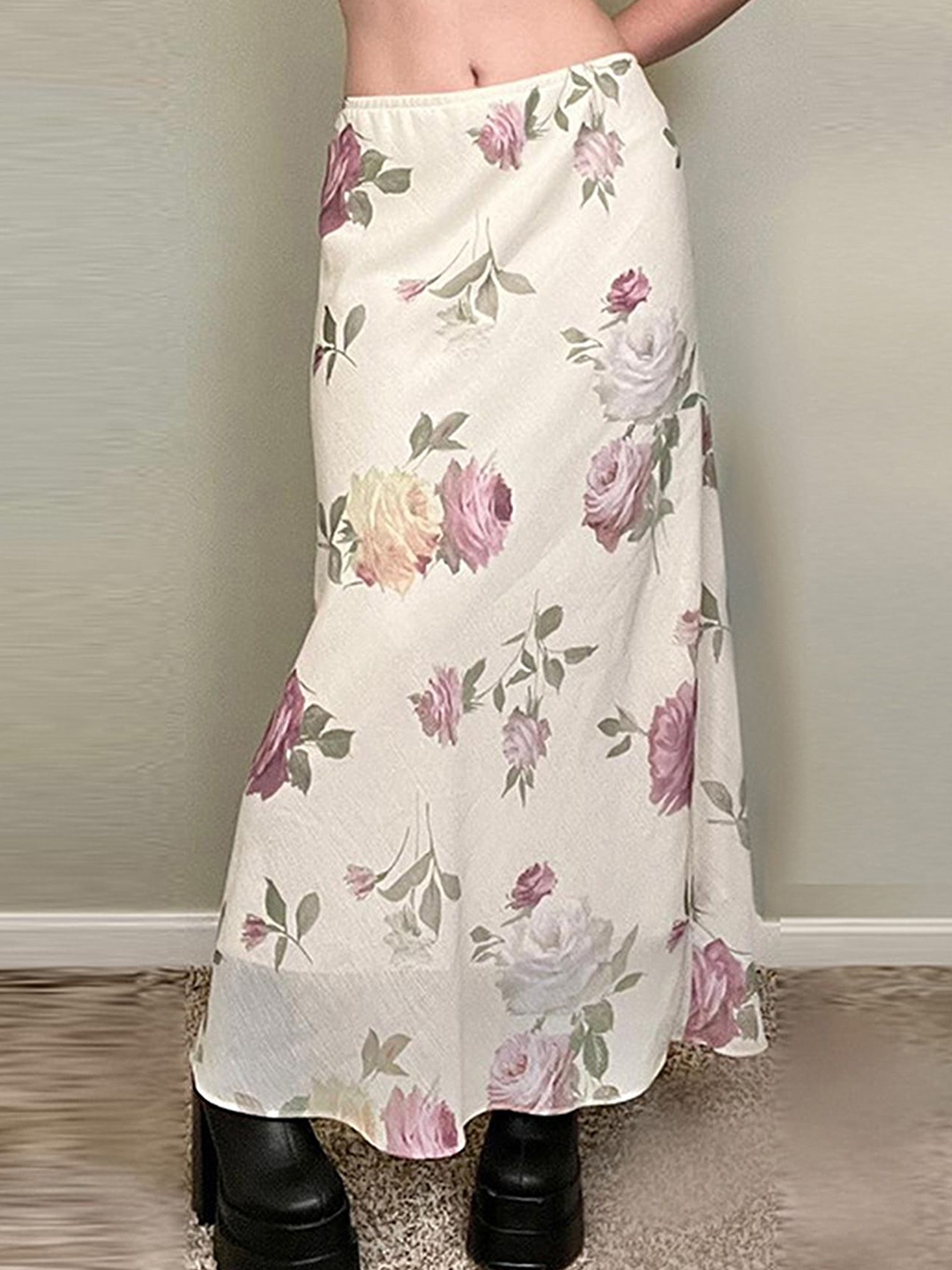 

LULU & SKY Floral Printed Flared Maxi Skirt, White