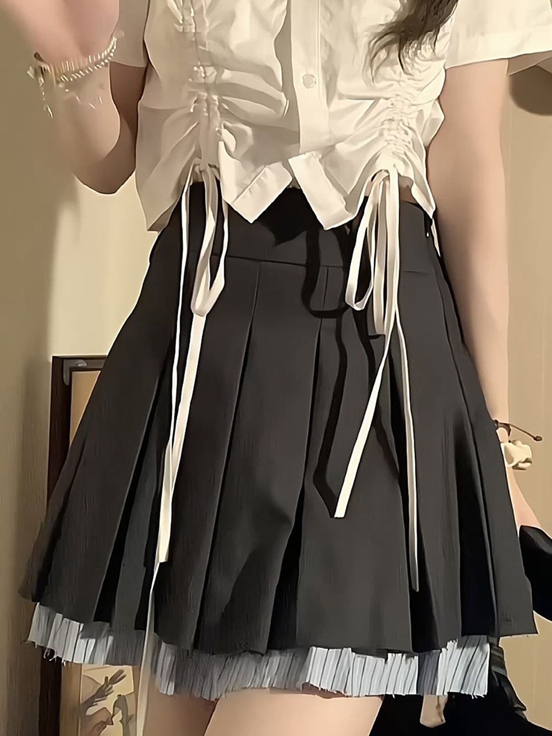 

LULU & SKY Pleated Short Skater Skirt, Black