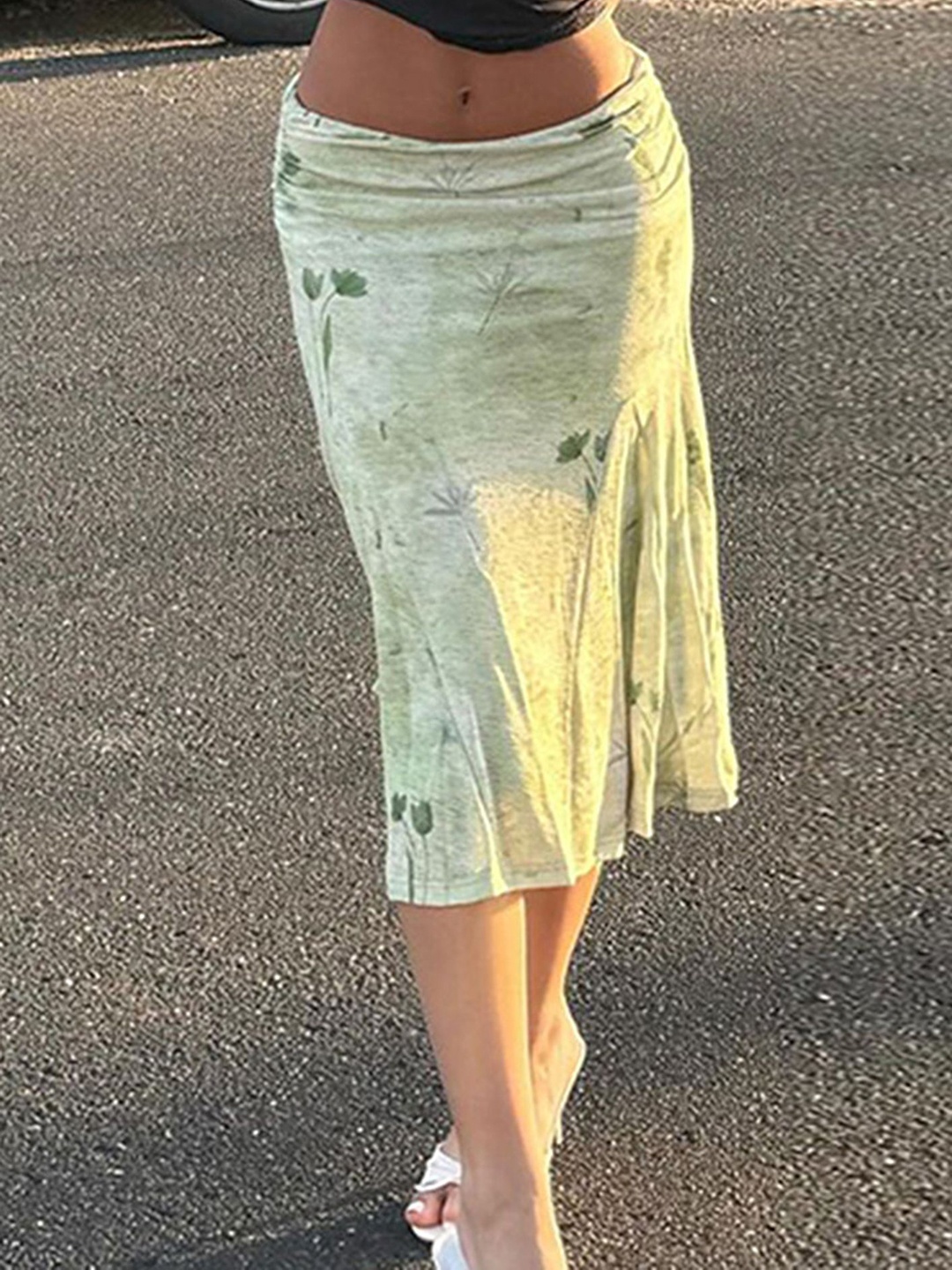 

LULU & SKY Floral Printed A Line Midi Skirt, Green