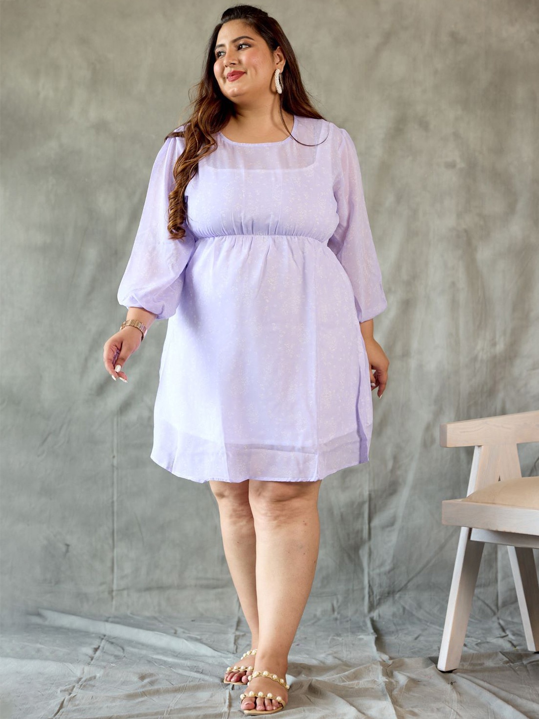 

NANGALIA RUCHIRA Plus Size Round Neck Fit and Flare Dress, Purple