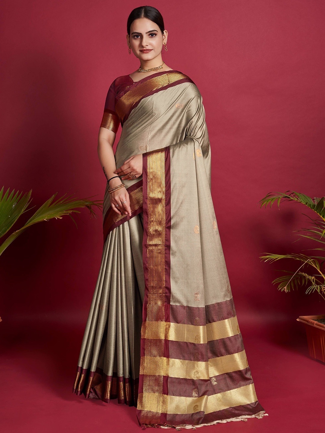 

Upalksh Ethnic Motif Zari Woven Saree, Beige