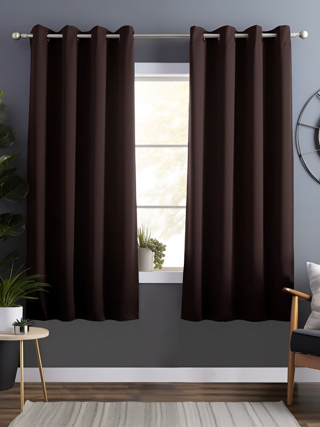 

Story@home Coffee Brown 2 Pieces Faux Silk Black Out Window Curtains