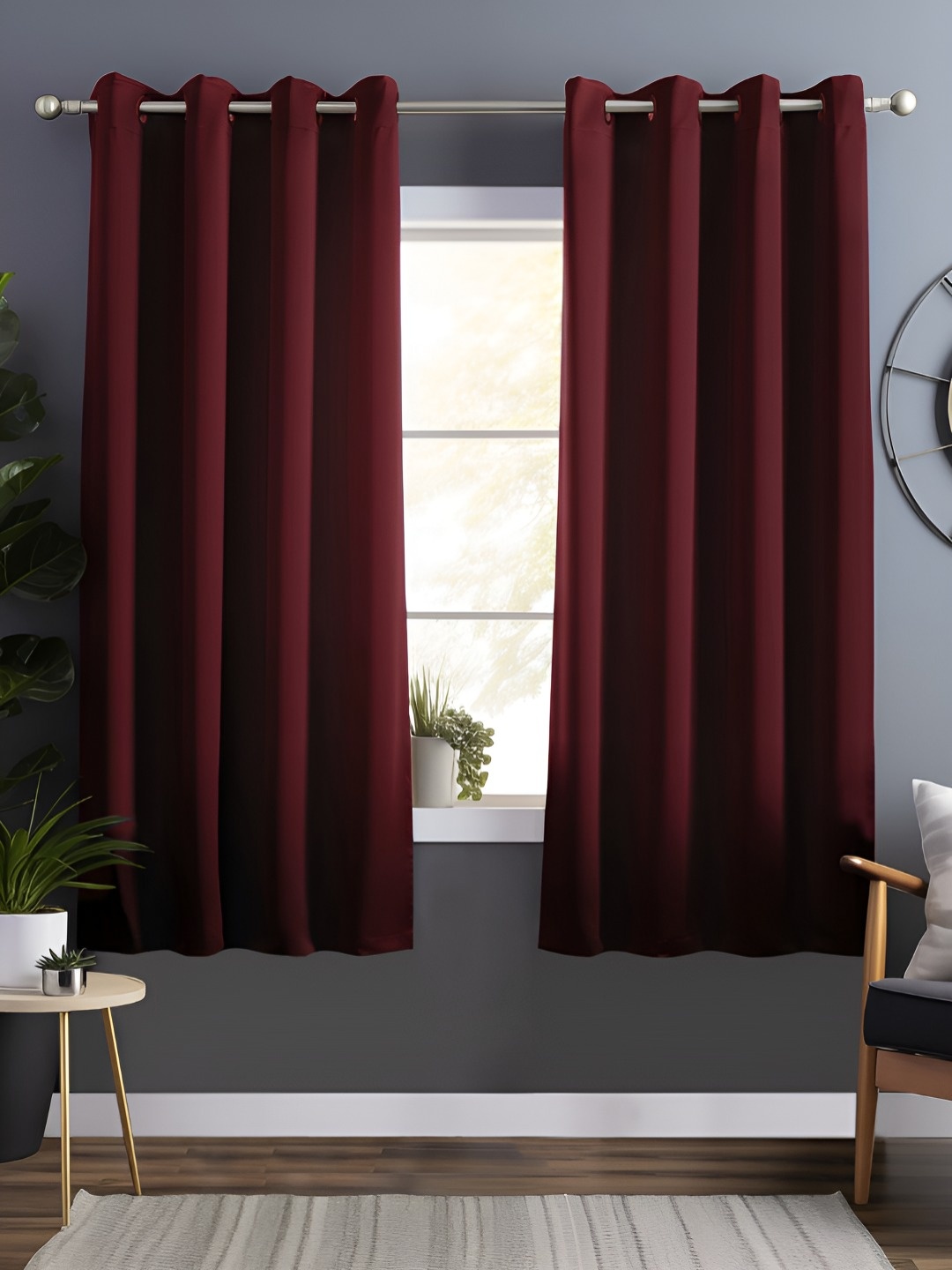 

Story@home Maroon 2 Pieces Black Out Window Curtains