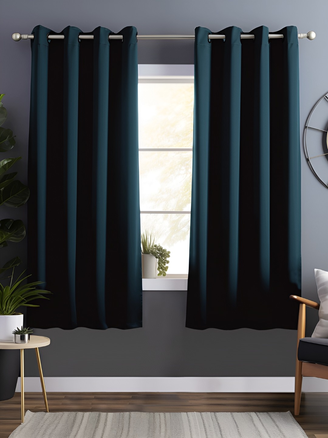 

Story@home Teal 2 Pieces Eyelet Black Out Window Curtain
