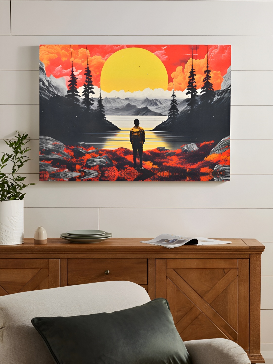 

EverHOME Red & Black Floral and Botanical Wooden Wall Painting