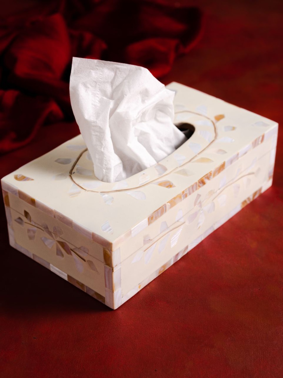 

The Pitara Project Yellow & White Textured Wooden Tissue Holder