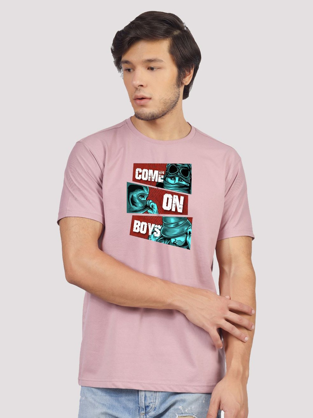 

Greylongg Men Graphic Printed Round Neck T-shirt, Purple