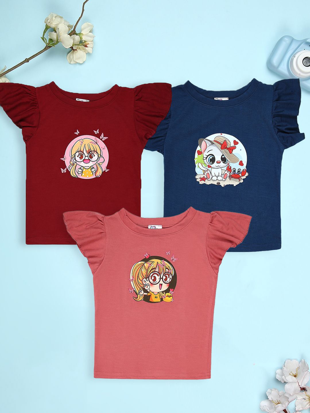 

Cutiekins Girls Pack Of 3 Graphic Printed Round Neck T-shirt, Maroon