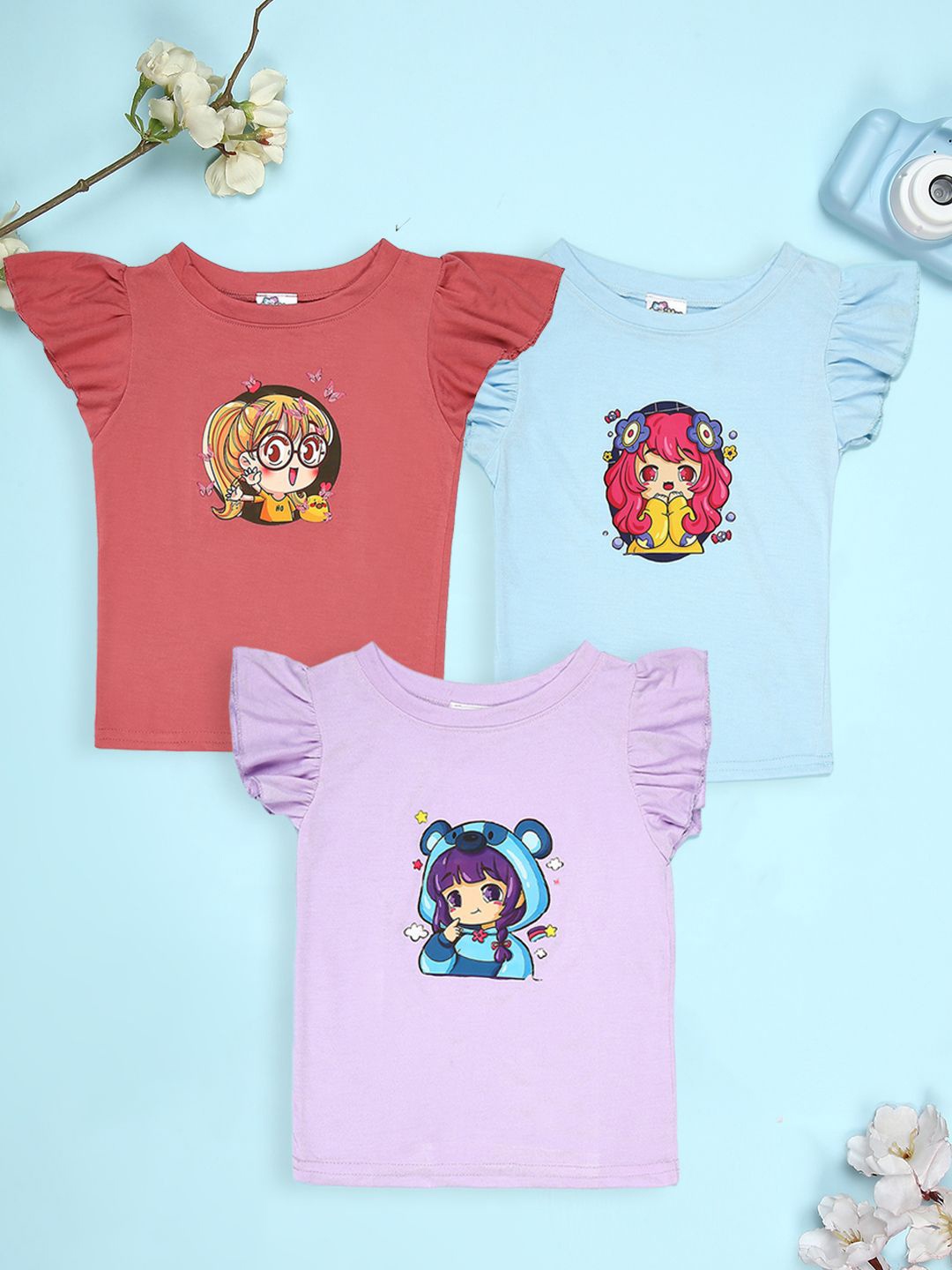 

Cutiekins Girls Pack Of 3 Graphic Printed Round Neck T-shirt, Pink
