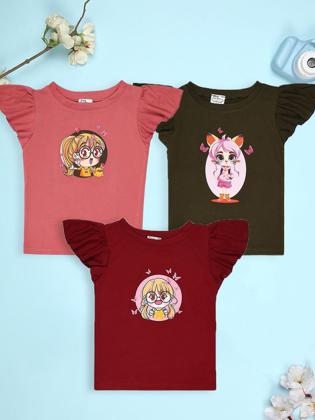 

Cutiekins Girls Pack Of 3 Graphic Printed Round Neck T-shirt, Pink