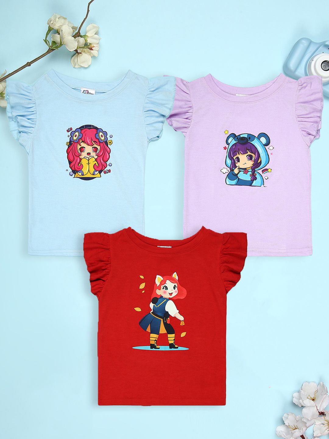 

Cutiekins Girls Pack Of 3 Graphic Printed Round Neck T-shirt, Red