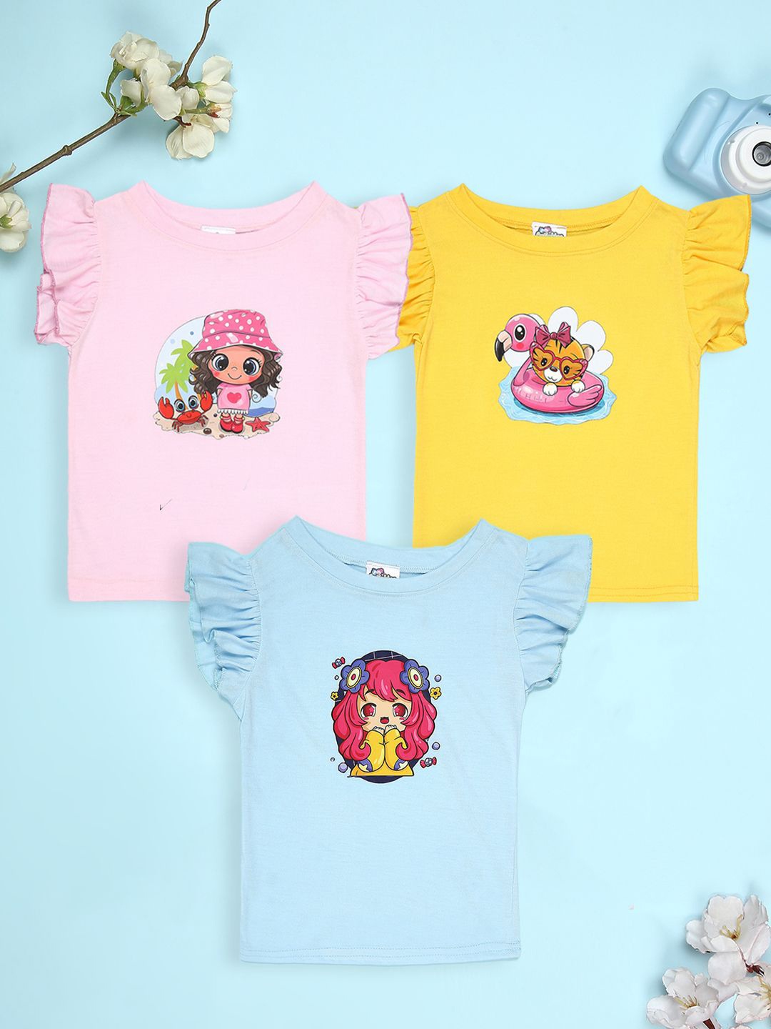 

Cutiekins Girls Pack Of 3 Graphic Printed Round Neck T-shirt, Pink