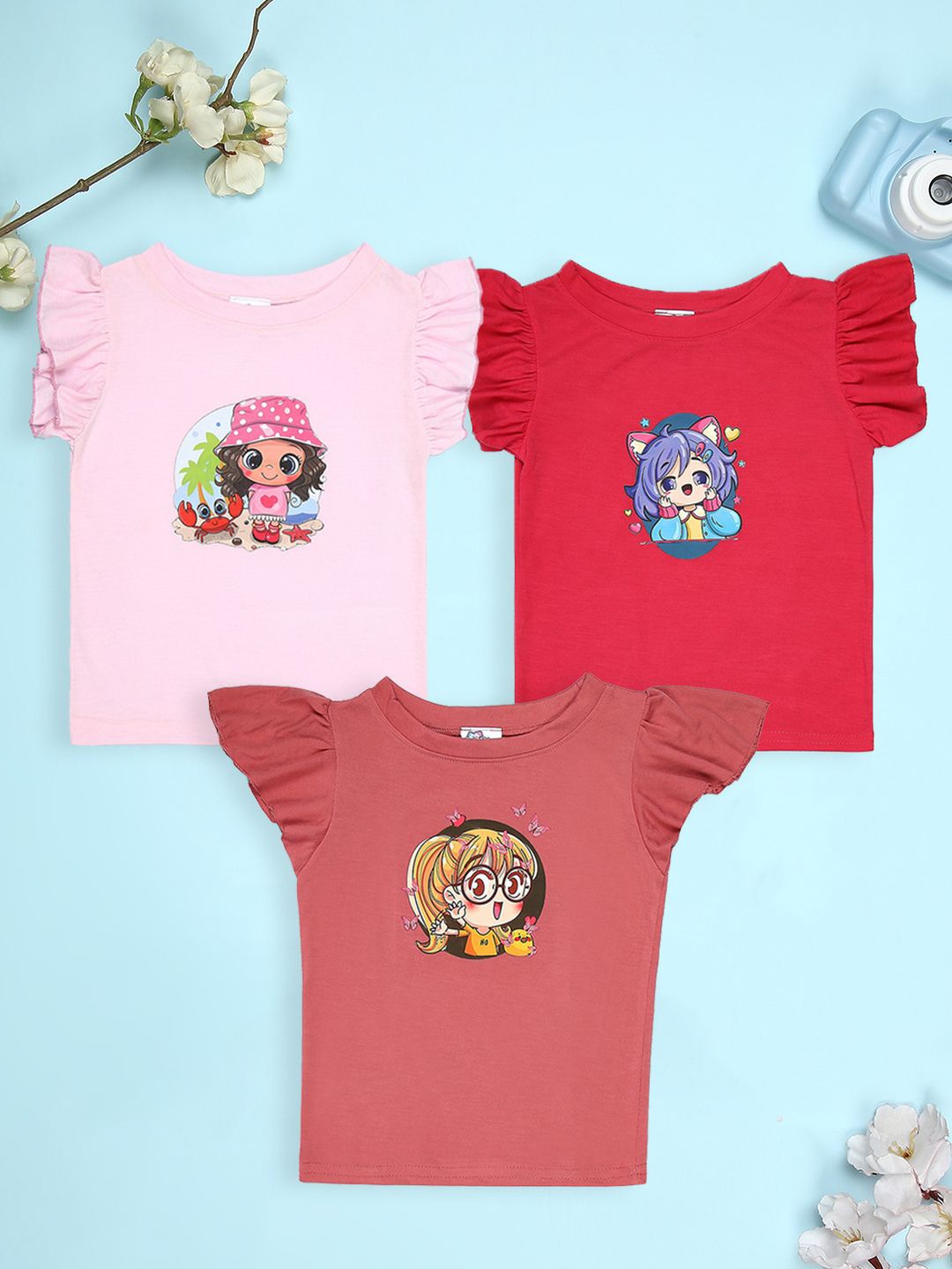 

Cutiekins Girls Pack Of 3 Graphic Printed Round Neck T-shirt, Pink