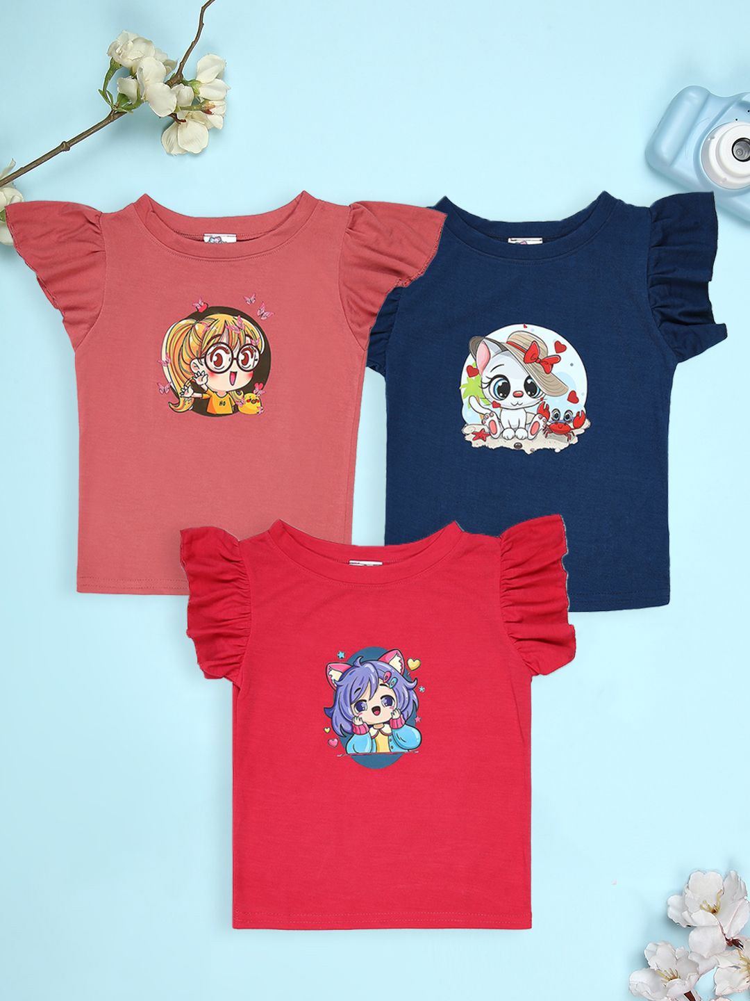 

Cutiekins Girls Pack Of 3 Graphic Printed Round Neck T-shirt, Pink