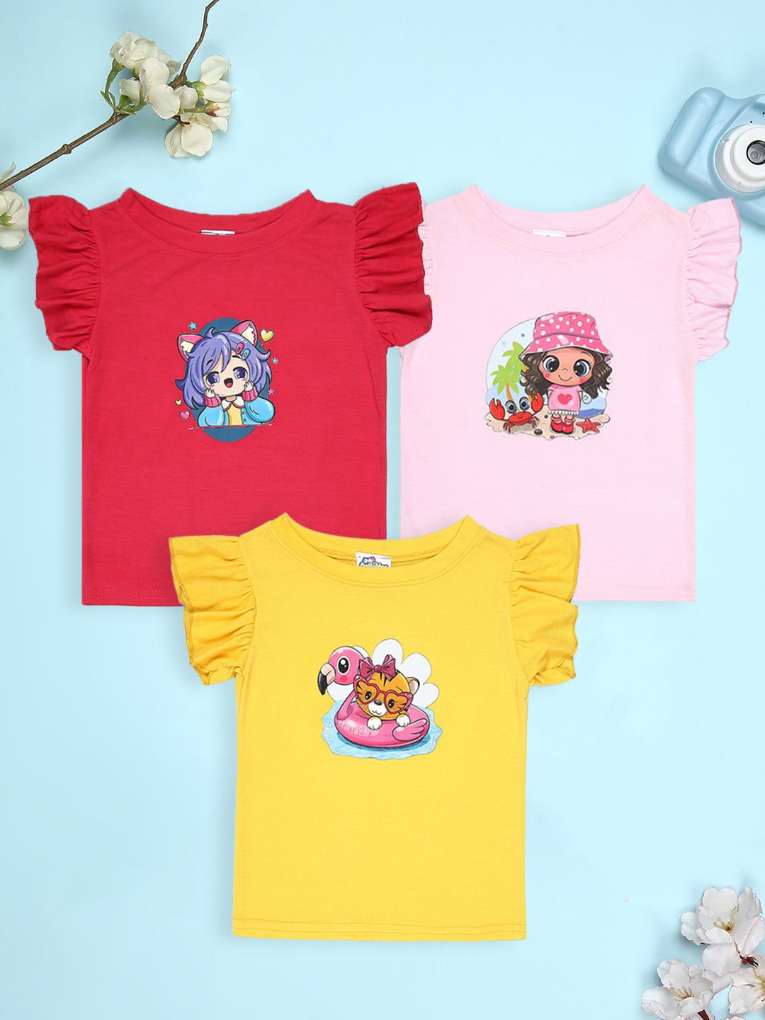 

Cutiekins Girls Pack Of 3 Graphic Printed Round Neck T-shirt, Pink
