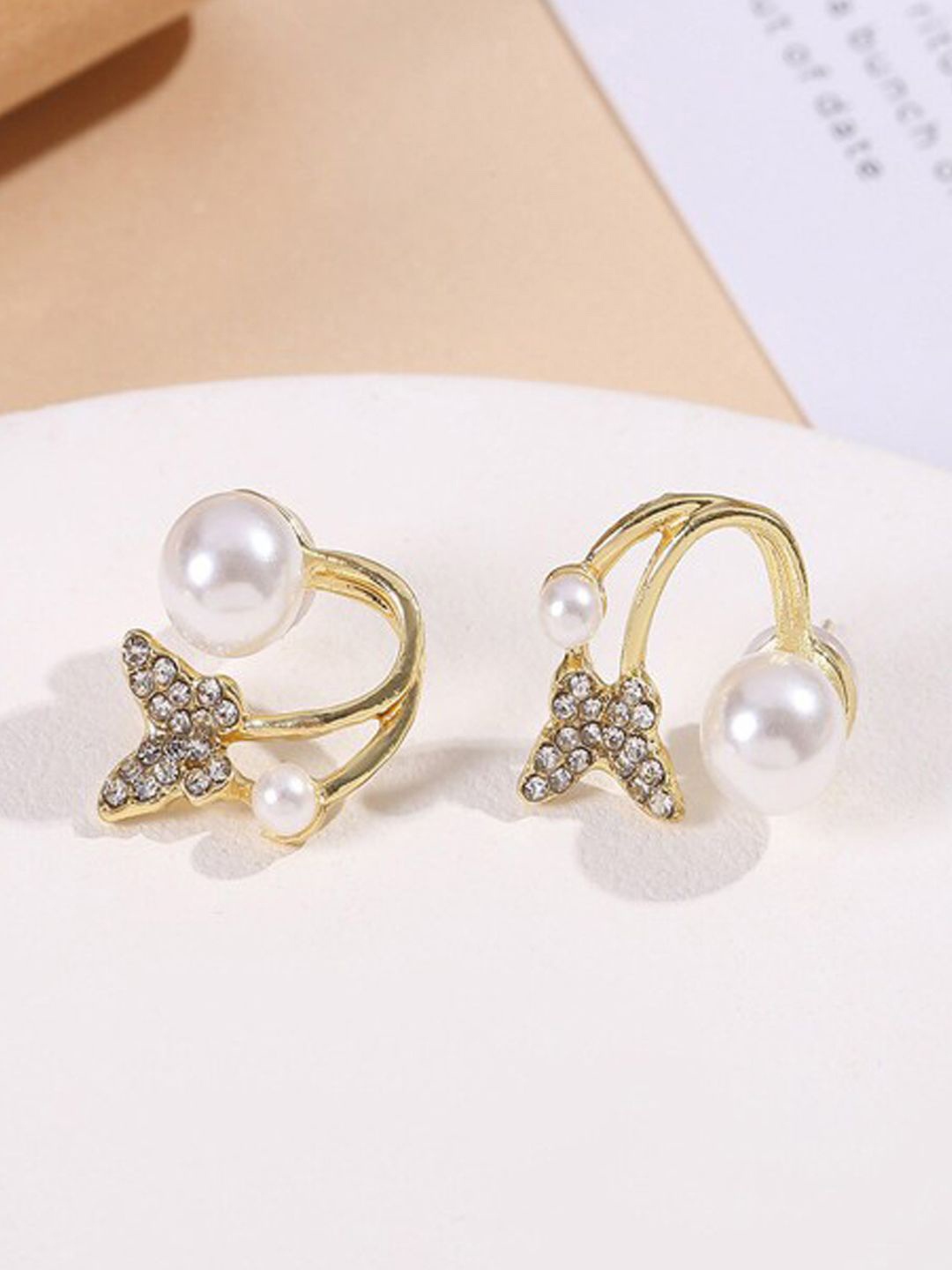

Xivir Gold-Plated Stainless Steel Artificial Stones Contemporary Ear Cuff Earrings