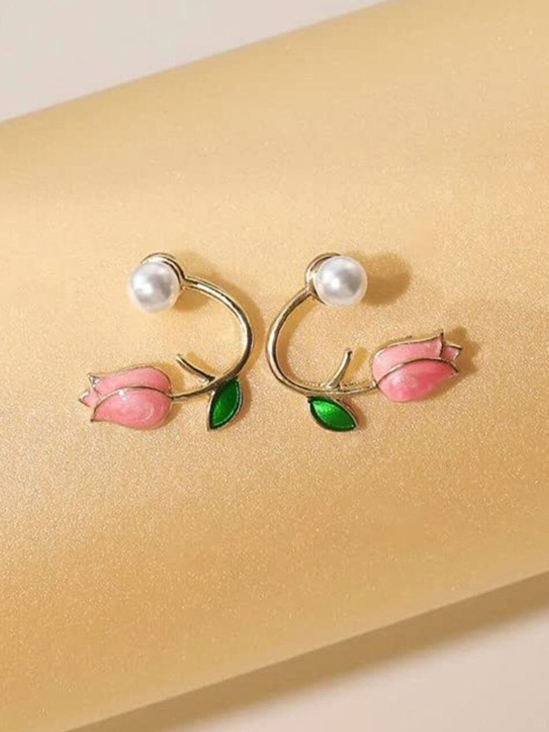 

Xivir Gold-Plated Artificial Stones Ear Cuff Earrings, Pink