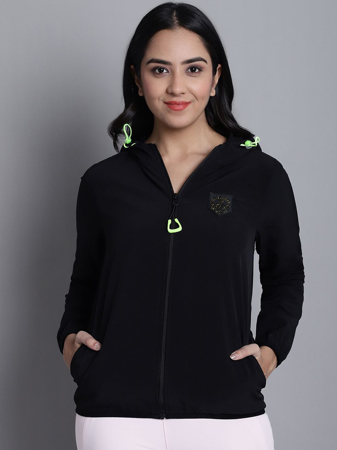 

PERFKT-U Women Windcheater Training or Gym Sporty Jacket with Embroidered, Black