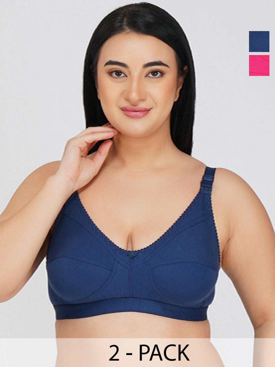 

R Cube Pack of 2 Full Coverage Non Padded Cotton Everyday Bras With All Day Comfort, Blue