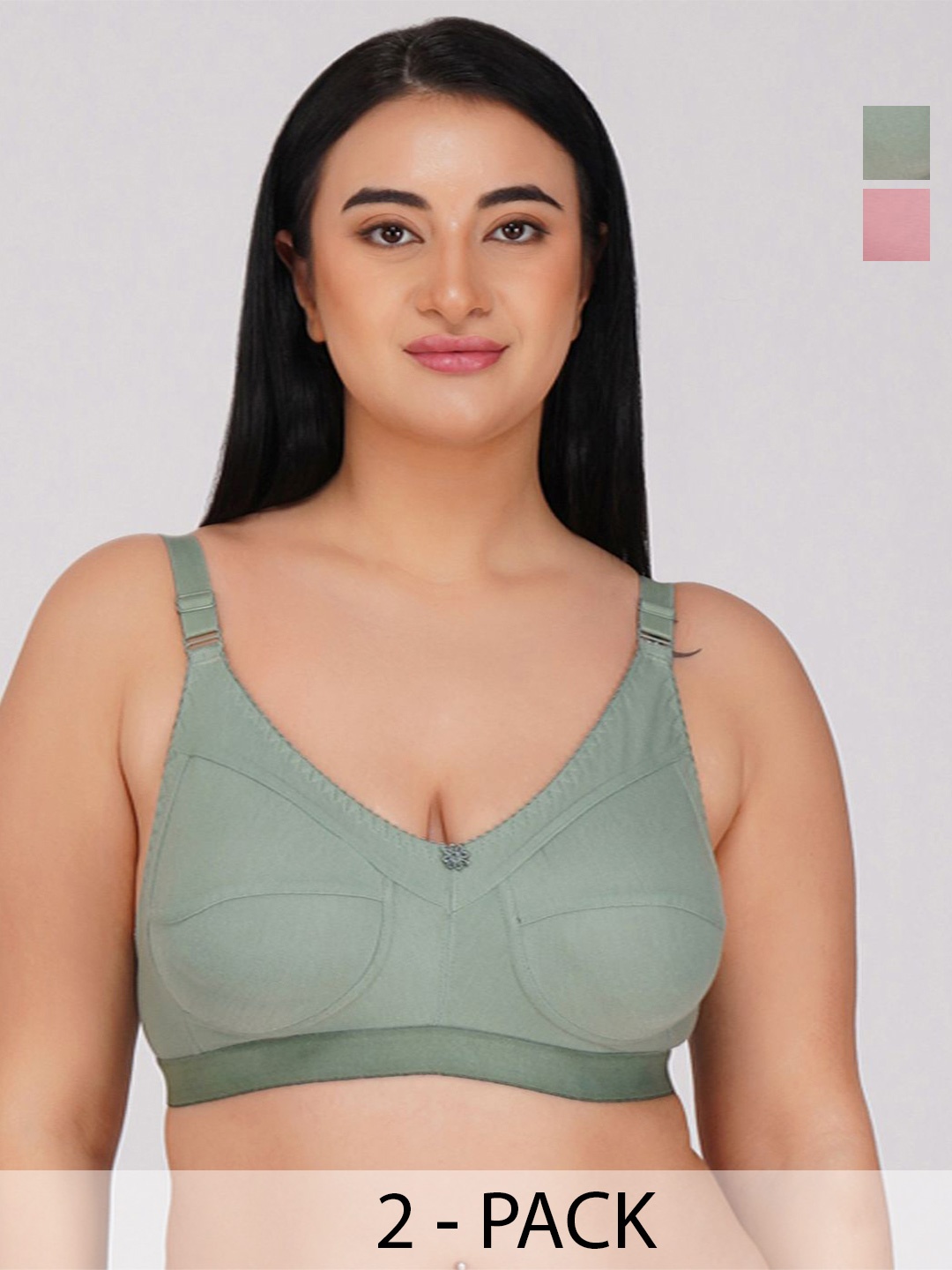 

R Cube Pack Of 2 Full Coverage Non Padded Everyday Bras With All Day Comfort, Green