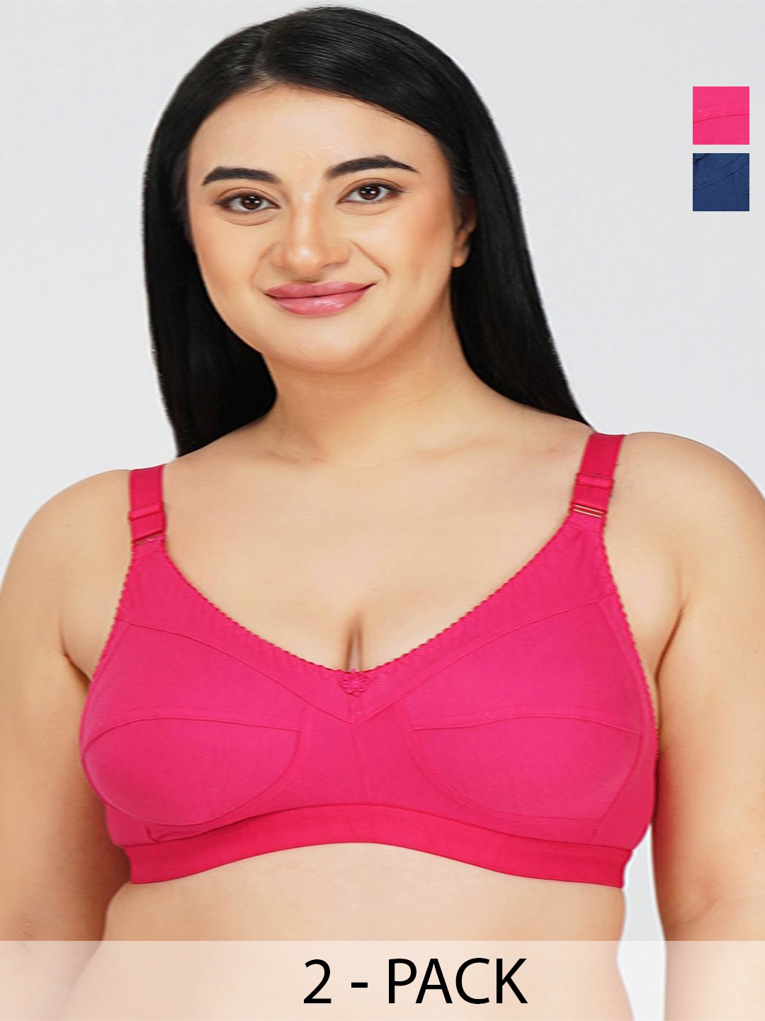 

R Cube Pack Of 2 Full Coverage Non Padded Everyday Bras With All Day Comfort, Pink