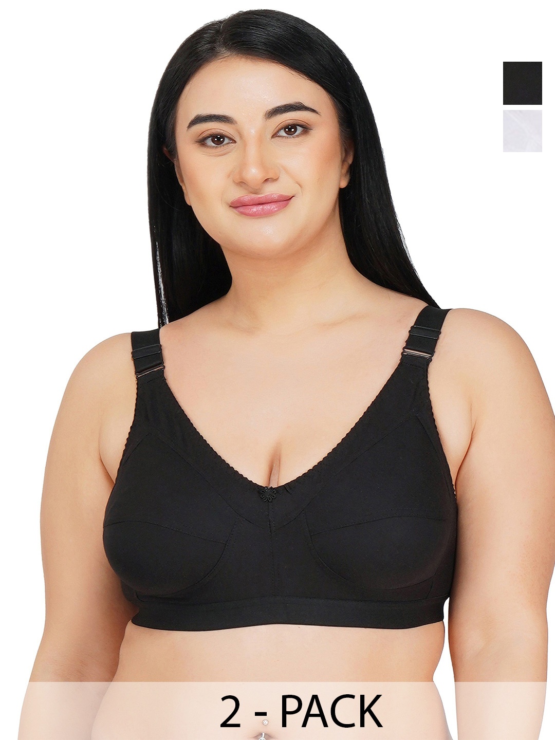 

R Cube Pack of 2 Full Coverage Non Padded Everyday Bra- All Day Comfort, Black