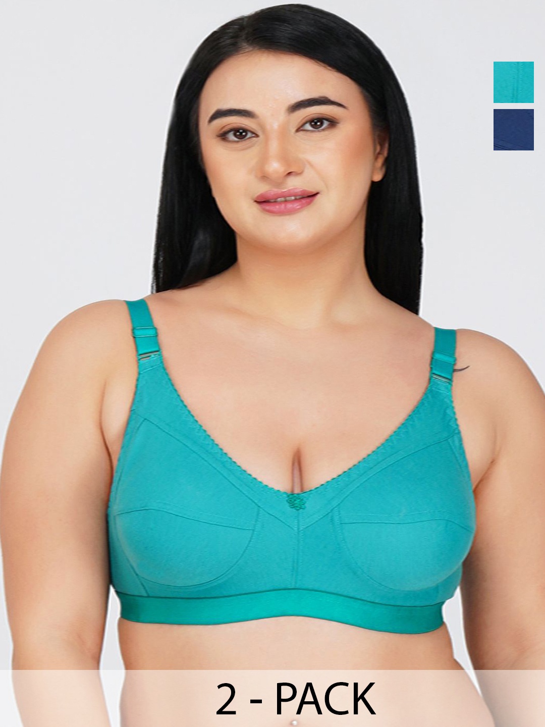 

R Cube Pack Of 2 Full Coverage Non Padded Everyday Bras With All Day Comfort, Green