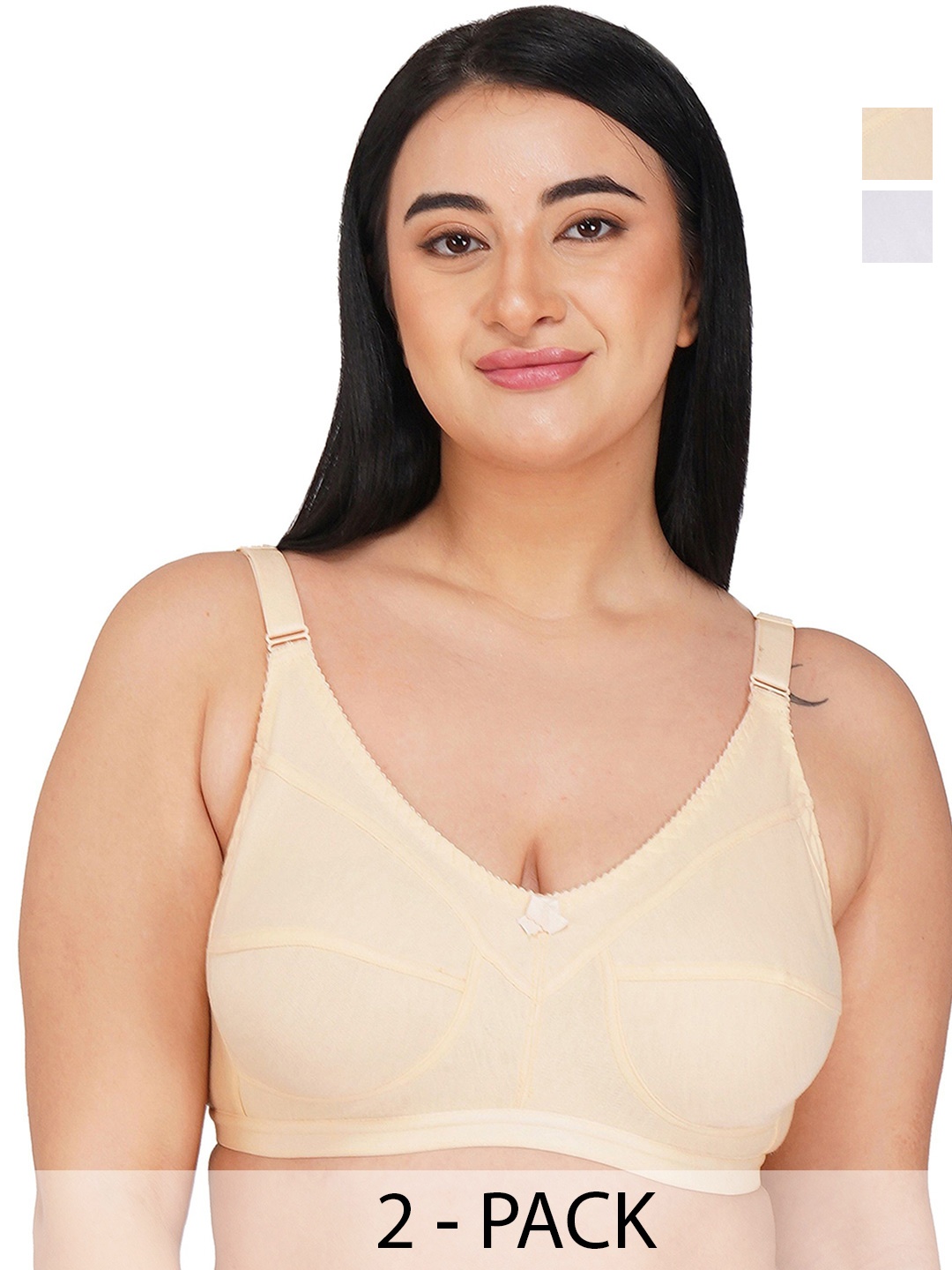 

R Cube Pack of 2 Full Coverage Non Padded Everyday Bra- All Day Comfort, Beige