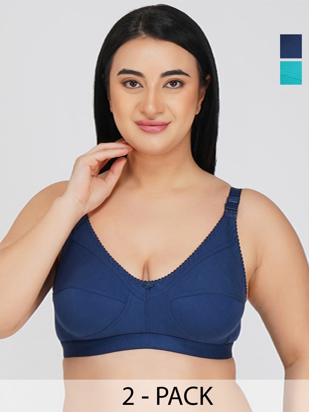 

R Cube Pack of 2 Full Coverage Non Padded Cotton Everyday Bra- All Day Comfort, Green
