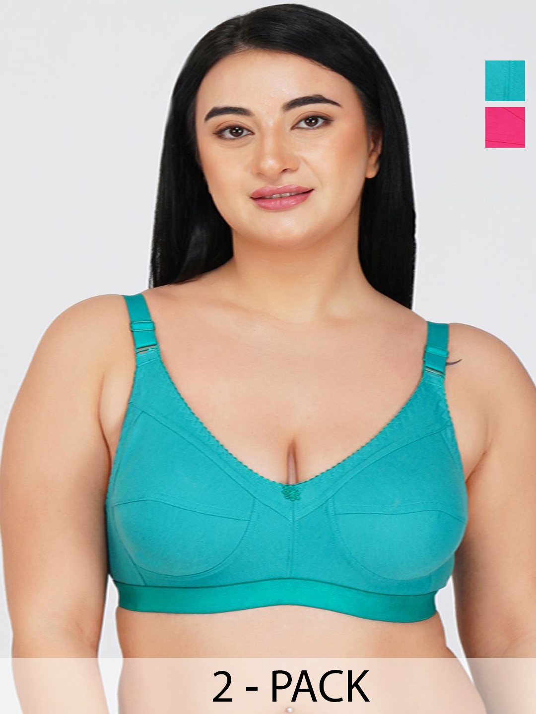 

R Cube Pack of 2 Full Coverage Non Padded Bra- All Day Comfort, Blue