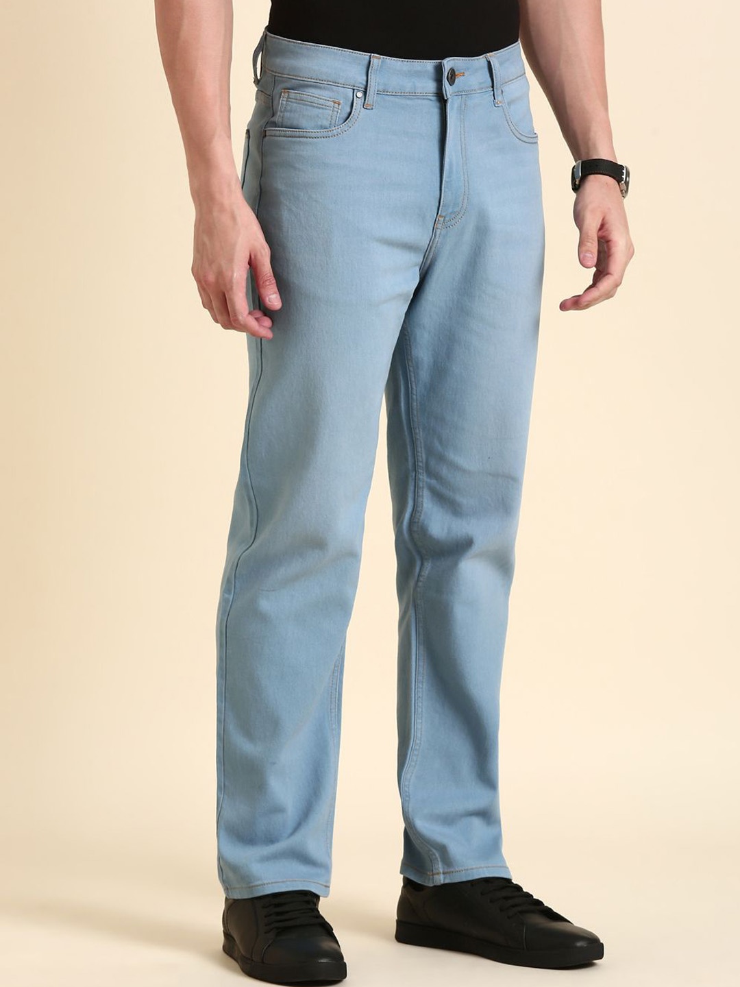 

Mast & Harbour Men Straight Fit Light Fade Stretchable Jeans, Blue