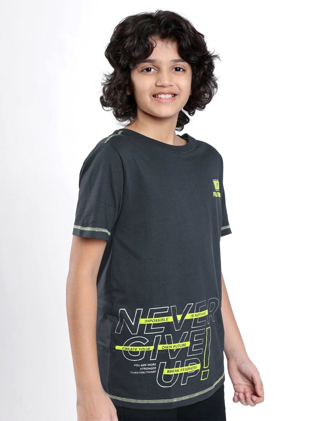 

ARIAS By LARA DUTTA Boys Typography Printed Mandarin Collar T-shirt, Grey