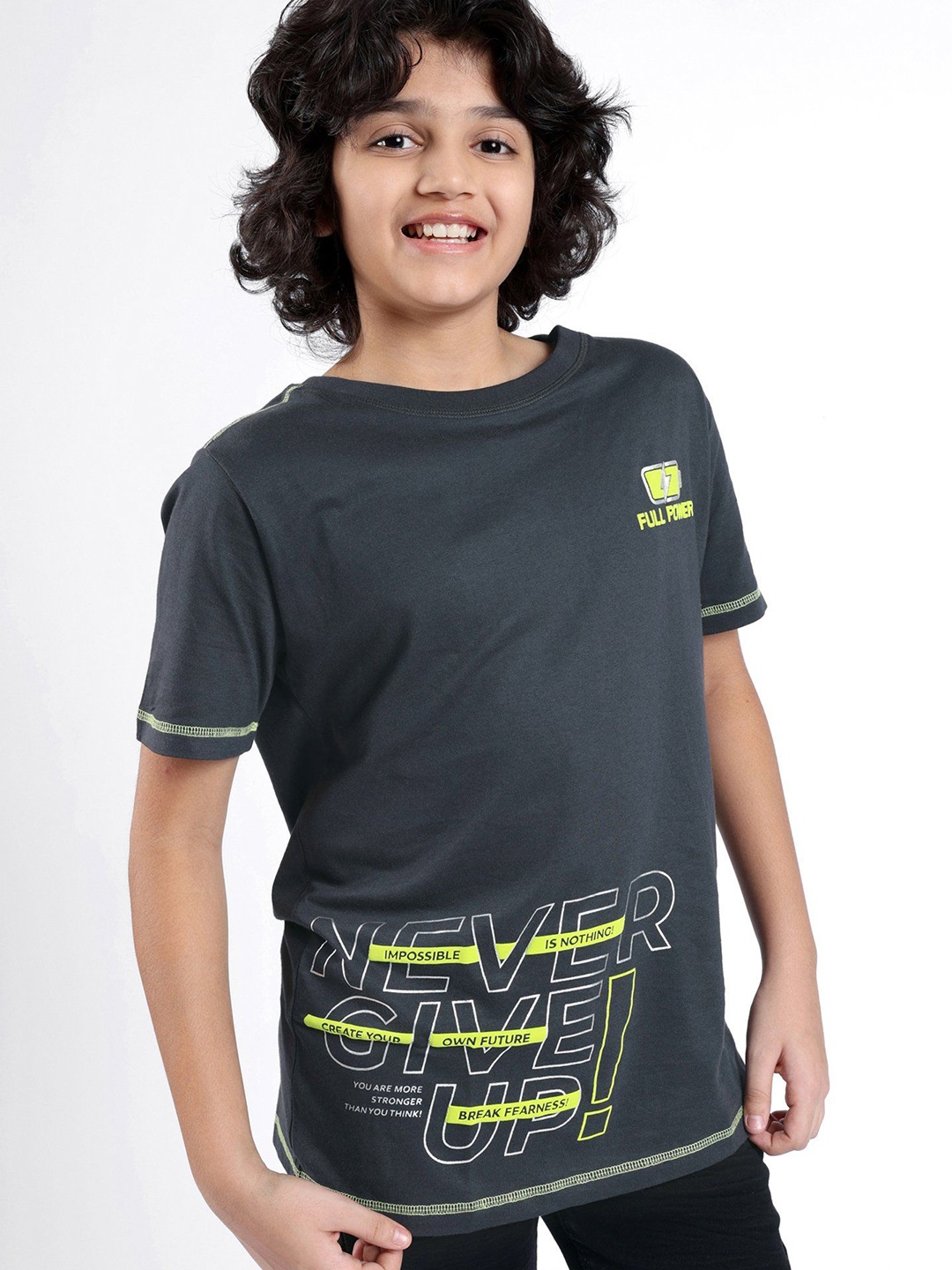 

ARIAS By LARA DUTTA Boys Typography Printed Mandarin Collar T-shirt, Grey