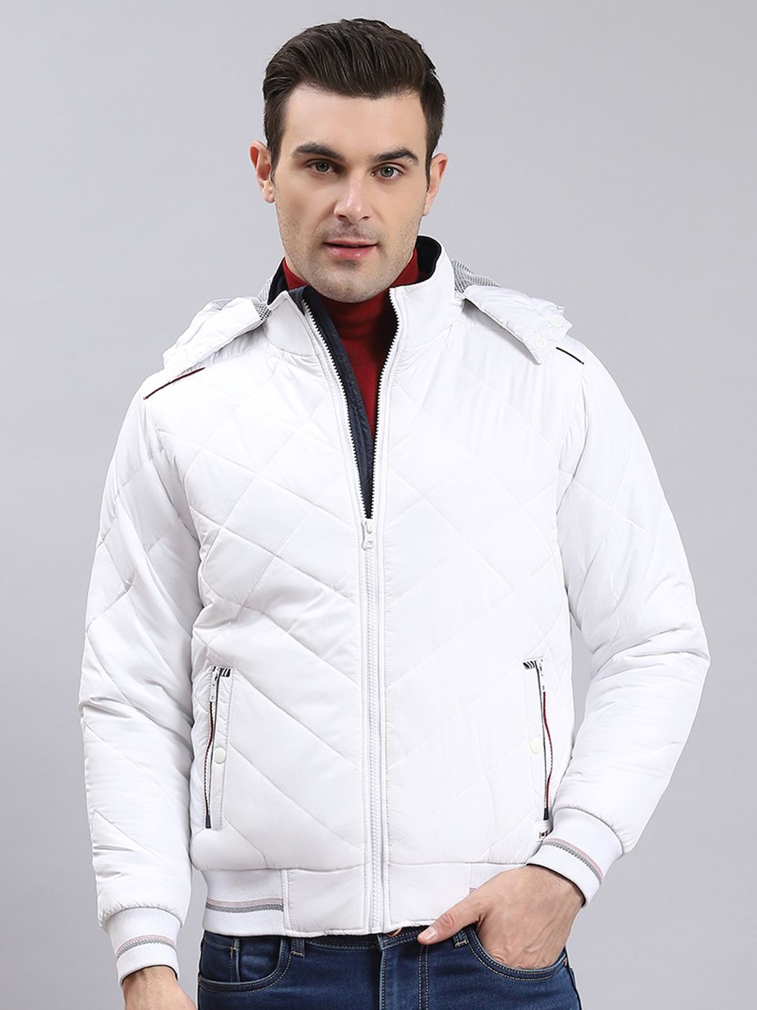 

Monte Carlo Men Striped Bomber Jacket, White