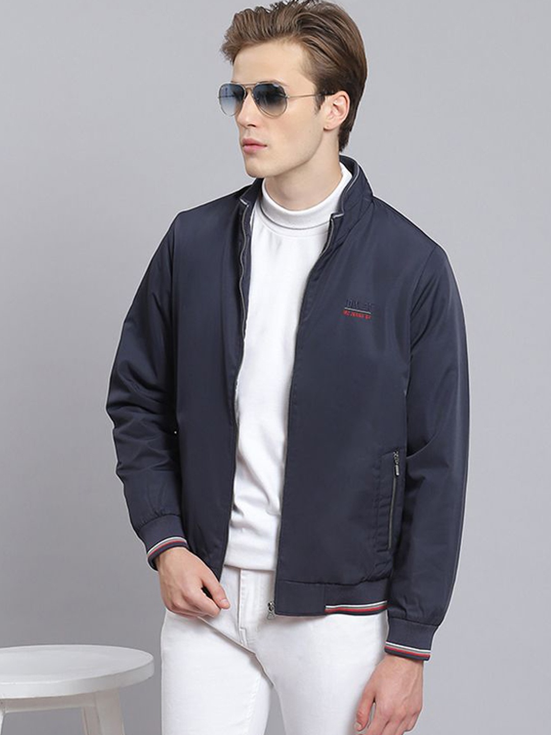 

Monte Carlo Men Checked Crop Sporty Jacket, Navy blue