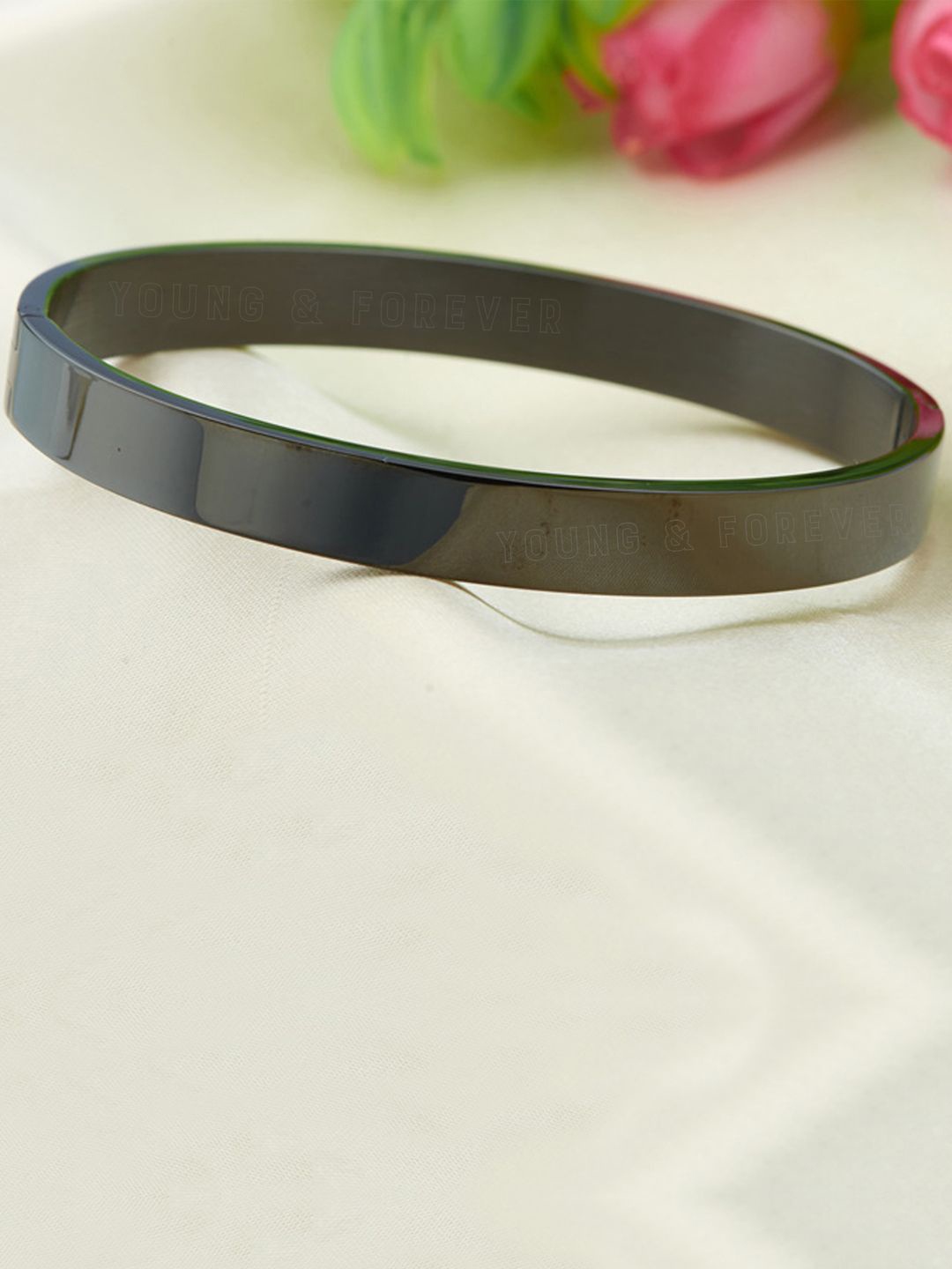 

Young & Forever Men Brass-Plated Kada Bracelet, Black