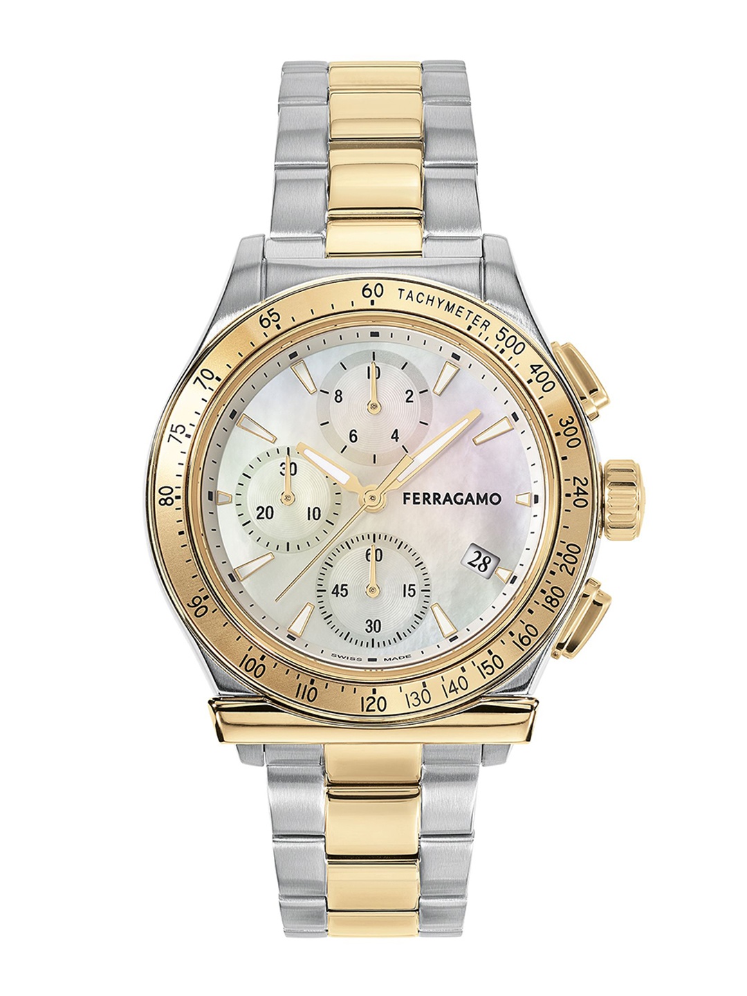 

Ferragamo Unisex Brass Embellished Dial & Stainless Steel Straps Analogue Watch SFKW00323, White