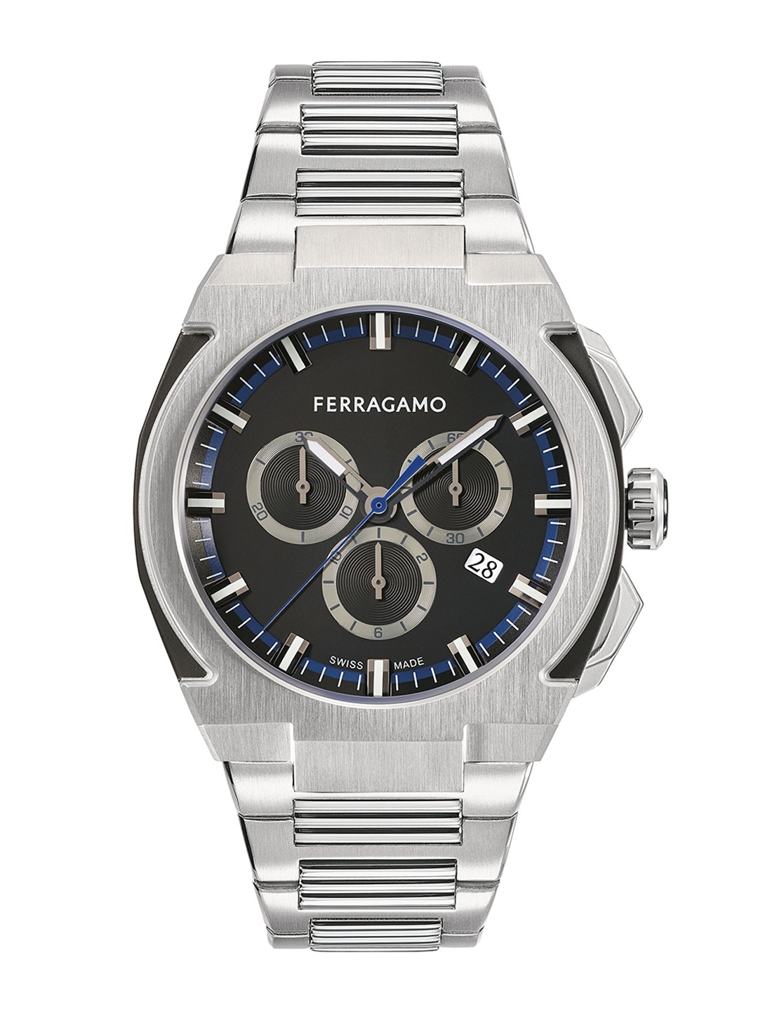 

Ferragamo Men Brass Printed Dial & Stainless Steel Bracelet Style Straps Analogue Watch SFK200223, Black