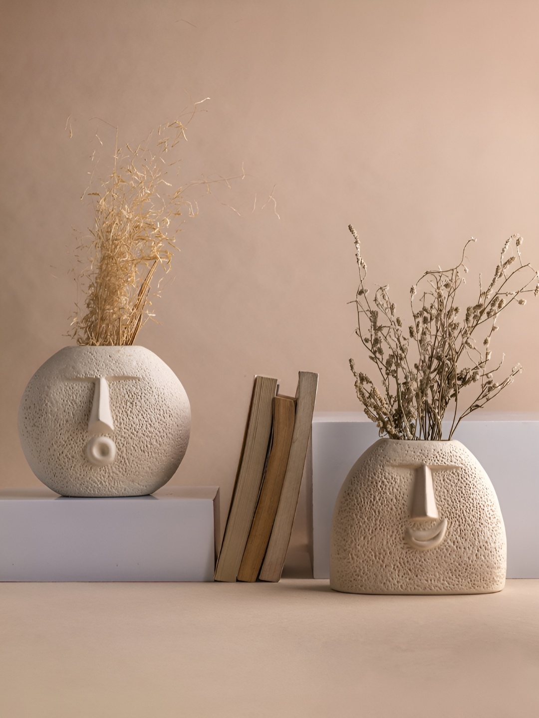 

Glimpse Homes 2 Pcs Raw Off-White Ceramic Oval Face Vases