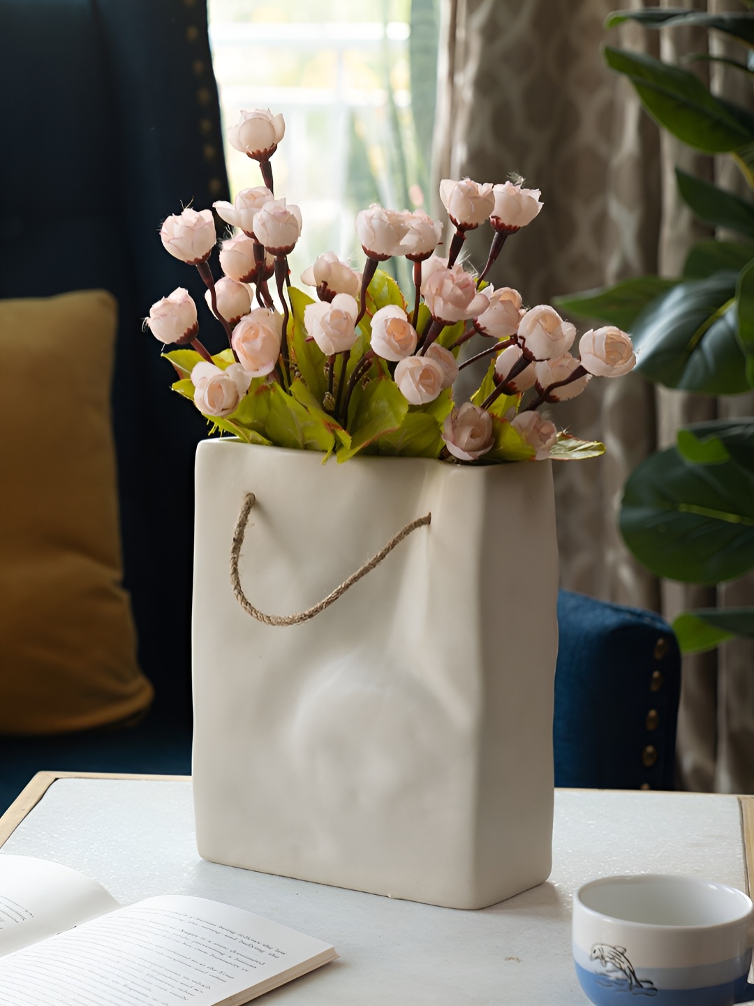 

Glimpse Homes Off-White Crinkled Paper Bag Ceramic Vase