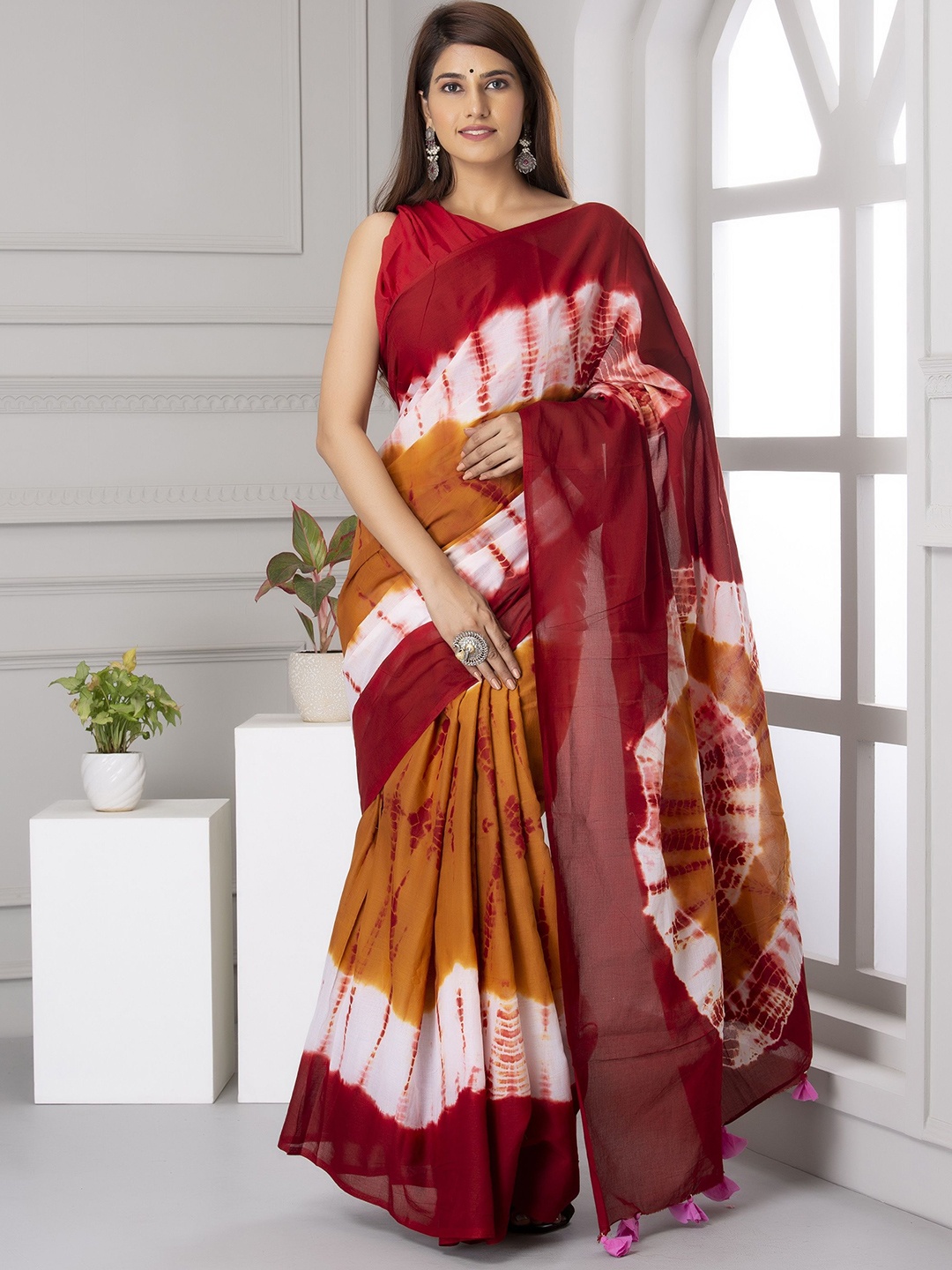 

JAIPURI PRINT Pure Cotton Tie & dye Saree, Yellow