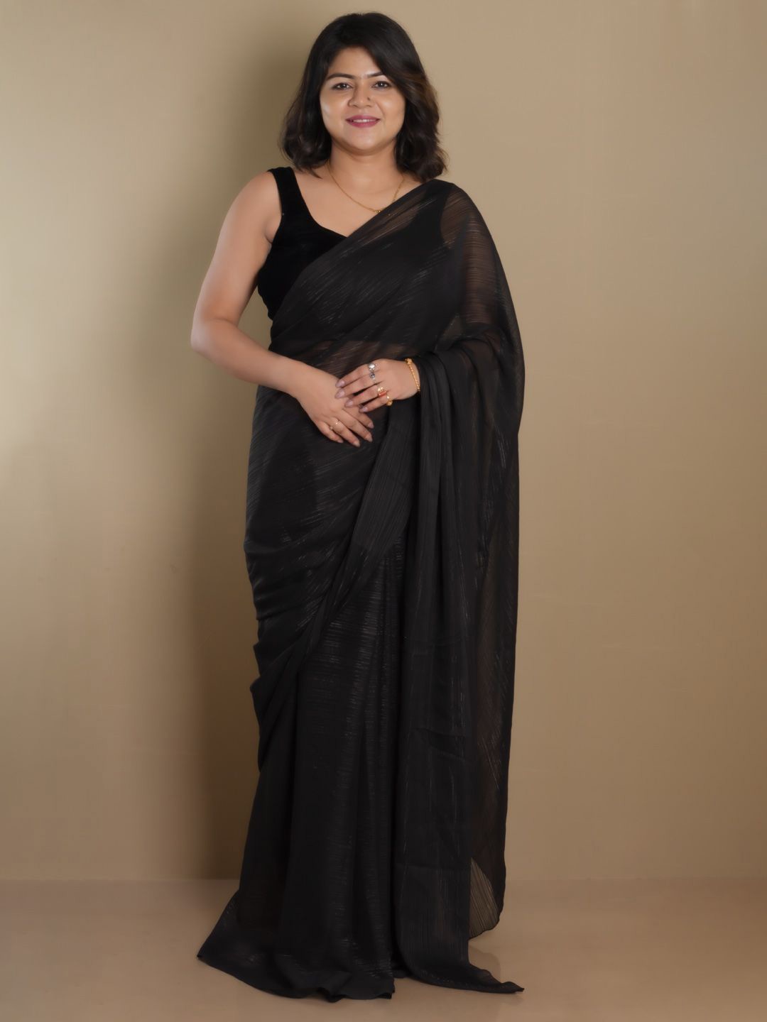 

SARIKA Solid Pure Chiffon Saree with No Border, Black